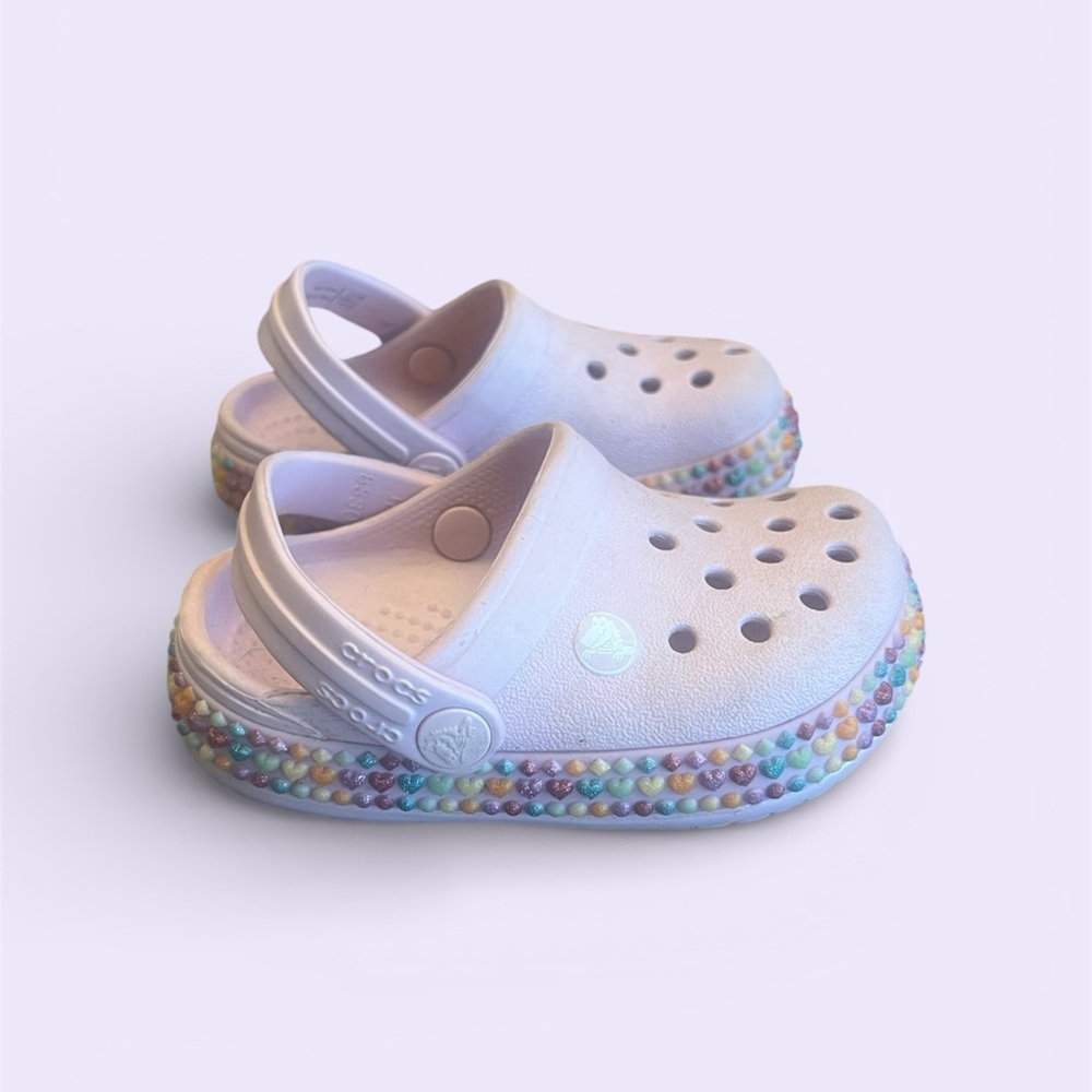 CROCS Kids White Clogs with Pastel Bead Platform